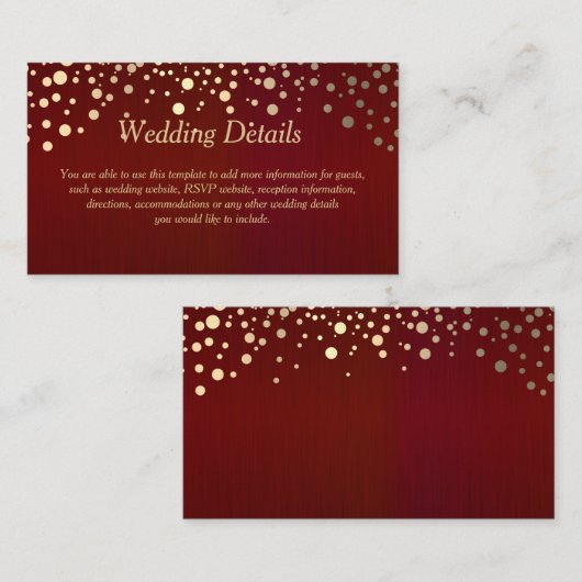 Dunkelrote und goldene Konfetti-Punkte - Angaben z Begleitkarte (Vorne/Hinten)