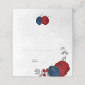 dunkelrote und marineblaue Blumen botanische Hochz Platzkarte (Außenseite Aufgefaltet)