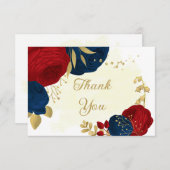 dunkelrote und marineblaue Blumen Goldhochzeit dan Dankeskarte (Vorne/Hinten)
