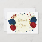 dunkelrote und marineblaue Blumen Goldhochzeit Dankeskarte (Vorderseite)