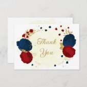 dunkelrote und marineblaue Blumen Goldhochzeit Dankeskarte (Vorne/Hinten)