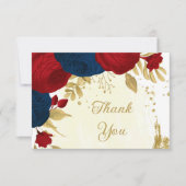 dunkelrote und marineblaue Blumen Goldhochzeit Dankeskarte (Vorderseite)