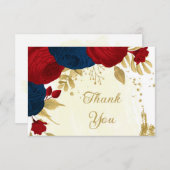 dunkelrote und marineblaue Blumen Goldhochzeit Dankeskarte (Vorne/Hinten)