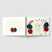 dunkelrote und marineblaue Blumen Goldhochzeit Gästebuch (Voll)
