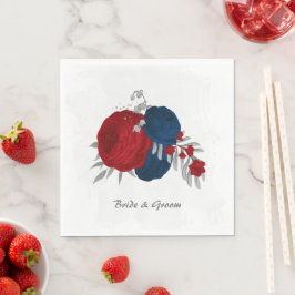 dunkelrote und marineblaue Blumen silber Serviette