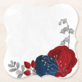 dunkelrote und marineblaue Blumen silber Untersetzer (Vorderseite)