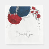 dunkelrote und marineblaue Blumen Silberhochzeit Serviette (Vorderseite)