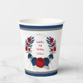 dunkelrote und marineblaue Blumen, Silberkranz Pappbecher (Vorderseite)