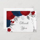 dunkelrote und marinöse Blume - botanische Hochzei Dankeskarte (Vorne/Hinten)