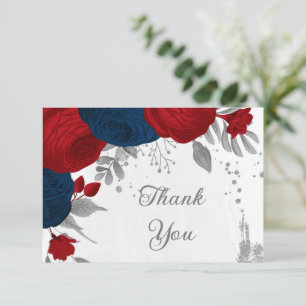 dunkelrote und marinöse Blume - botanische Hochzei Dankeskarte