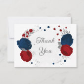 dunkelrote und marinöse Blume - botanische Hochzei Dankeskarte (Vorderseite)