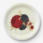 dunkelrote und schwarze Blume Gold Pappteller (Vorderseite)