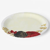 dunkelrote und schwarze Blume Gold Pappteller (Schrägansicht)