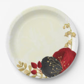 dunkelrote und schwarze Blume Gold Pappteller (Vorderseite)