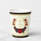 dunkelrote und schwarze Blume, goldener Kranz Pappbecher (Vorderseite)