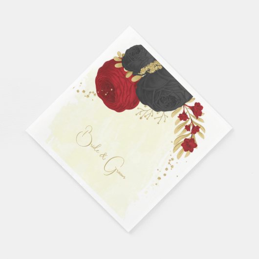 dunkelrote und schwarze Blume Serviette (Ecke)