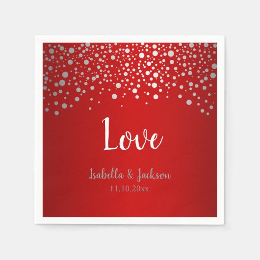 Dunkelrote und silberne Konfetti-Punkte Serviette (Vorderseite)