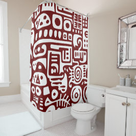 Dunkelrote und weiße Doodles 4 von 4 Duschvorhang