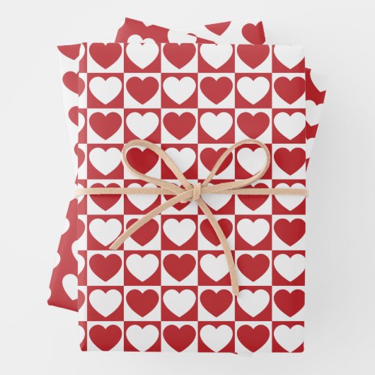 Dunkelrote und weiße Herzen Geschenkpapier Set (Beispiel)