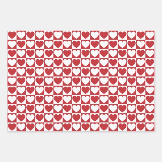 Dunkelrote und weiße Herzen Geschenkpapier Set (Vorderseite)