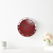 Dunkelrote und weiße römische Zahlen Runde Wanduhr (Zuhause)