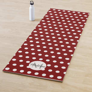 Dunkelrote und weiße Tupfenmuster-Monogramm Yogamatte