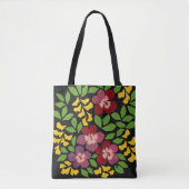 Dunkelrote, violette, grüne und gelbe Blumen Tasche (Vorderseite)