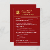 Dunkelrote Zielankunft chinesische Hochzeit RSVP Karte (Vorne/Hinten)