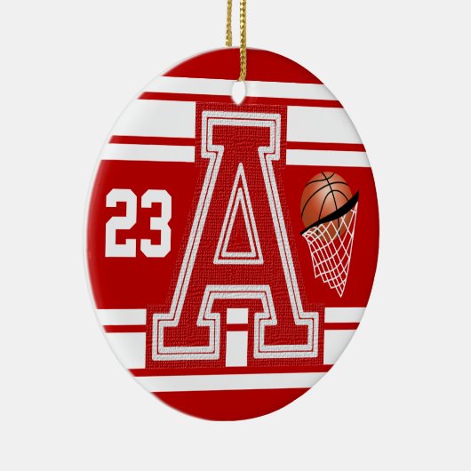 Dunkelroter Basketball - alle Buchstaben Keramikornament (Rechts)