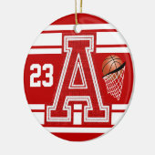 Dunkelroter Basketball - alle Buchstaben Keramikornament (Links)