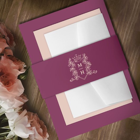 Dunkelroter Bordeaux-Pfirsichkrone Mono-Hochzeit Einladungsbanderole