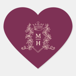 Dunkelroter Bordeaux-Pfirsichkrone Mono-Hochzeit Herz-Aufkleber