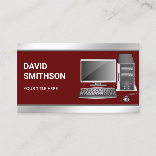 Dunkelroter Desktop-PC-Reparaturtechniker Visitenkarte (Vorderseite)