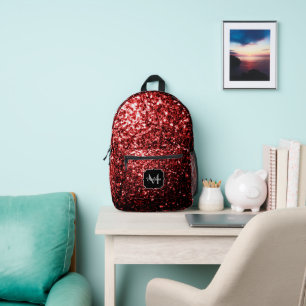 Dunkelroter falscher Glitter-Monogramm Bedruckter Rucksack