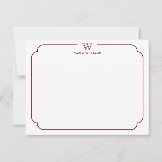 Dunkelroter formaler Chic Monogram-Verzierter Rahm Mitteilungskarte (Vorderseite)