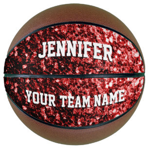 Dunkelroter Glitter funkelt Bling Dein Name Team Basketball