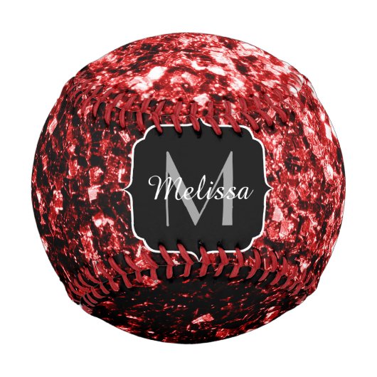 Dunkelroter Glitzer funkelnder Monogrammname Baseball (Vorderseite)