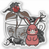 Dunkelroter Hase und mystischer Teebecher Aufkleber (Vorderseite)