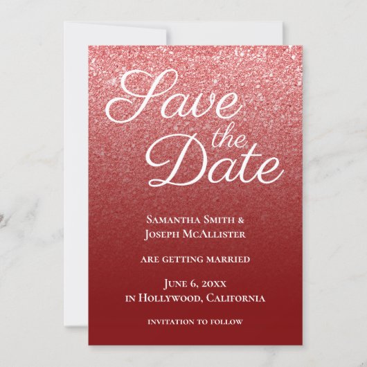 Dunkelroter moderner Gradient Save The Date (Vorderseite)