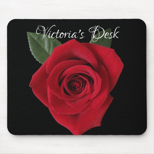 Dunkelroter Rosen-Schreibtisch Mousepad mit Namen (Vorne)