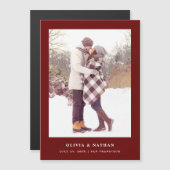 Dunkelroter Text und Foto | Magnetic Save the Date Magnetkarte (Vorne/Hinten)