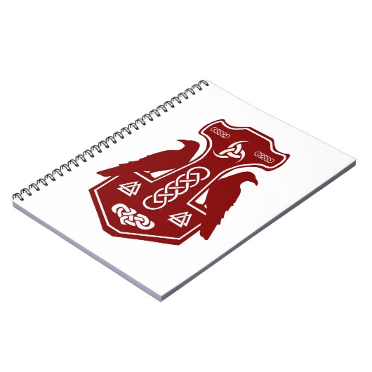 Dunkelroter Thorenhammer mit Ravens-Notebook Notizblock (Linke Seite)