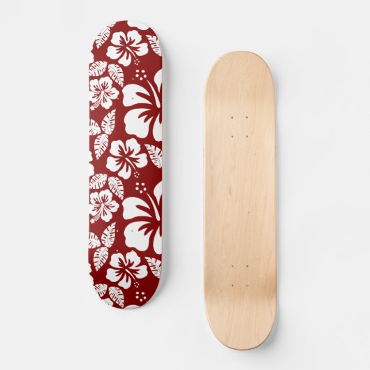 Dunkelroter tropischer Hibiskus Skateboard (Vorderseite)