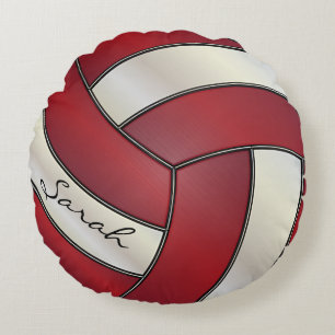 Dunkelroter u. weißer Name des Sport-Volleyball-  Rundes Kissen