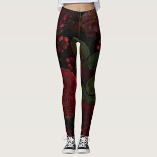 Dunkelroter Vintage-Garten Leggings