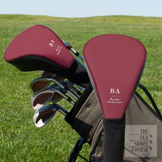 Dunkelroter Vollton Weiß Initialen & Name Golf Headcover