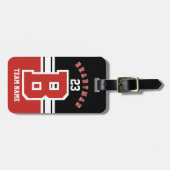 Dunkelroter, weißer und schwarzer Sport-Entwurf Gepäckanhänger (Vorderseite horizontal)