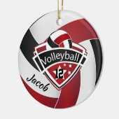 Dunkelroter, weißer und schwarzer Volleyball Keramik Ornament (Links)