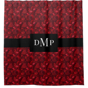 Dunkelrotes Abstraktes Leaf-Muster Mit Monogramm Duschvorhang