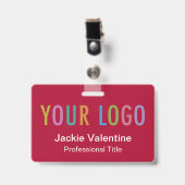 Dunkelrotes Abzeichen mit Logoklammer oder Lanyard Ausweis (Vorderseite mit Clip)